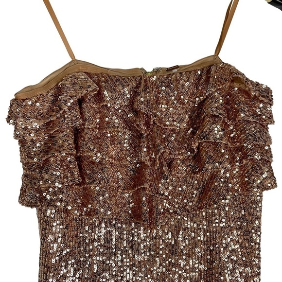 FREE PEOPLE FRIDA BRONZE SEQUIN RUFFLE BUST MINI STRAPLESS PARTY COCKTAIL DRESS - Picture 7 of 17